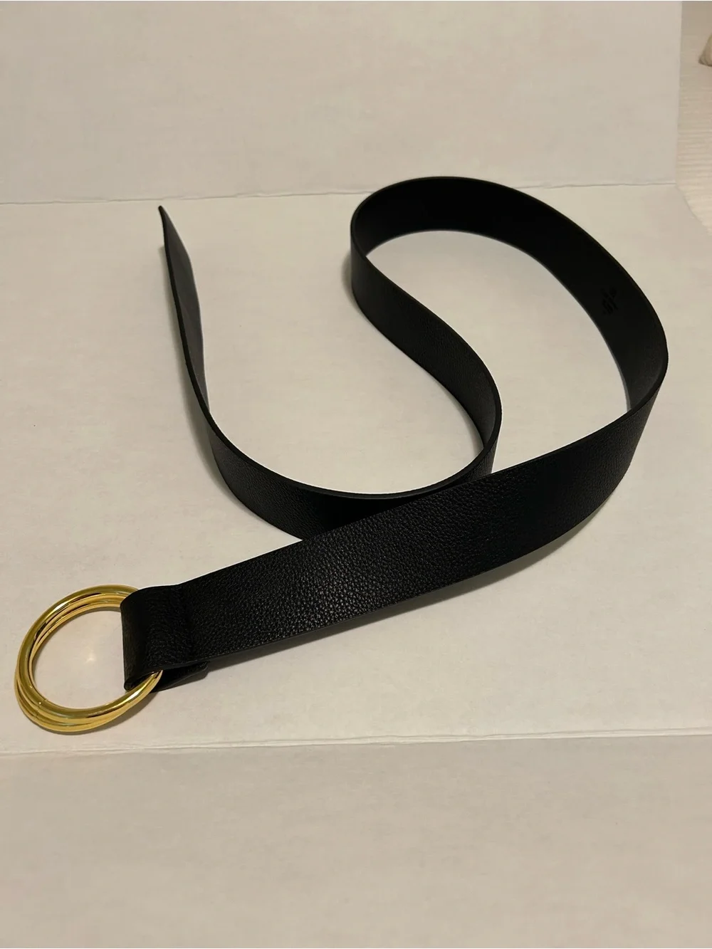 Faux Black Leather O-Ring Waist Belt with Gold Hardware